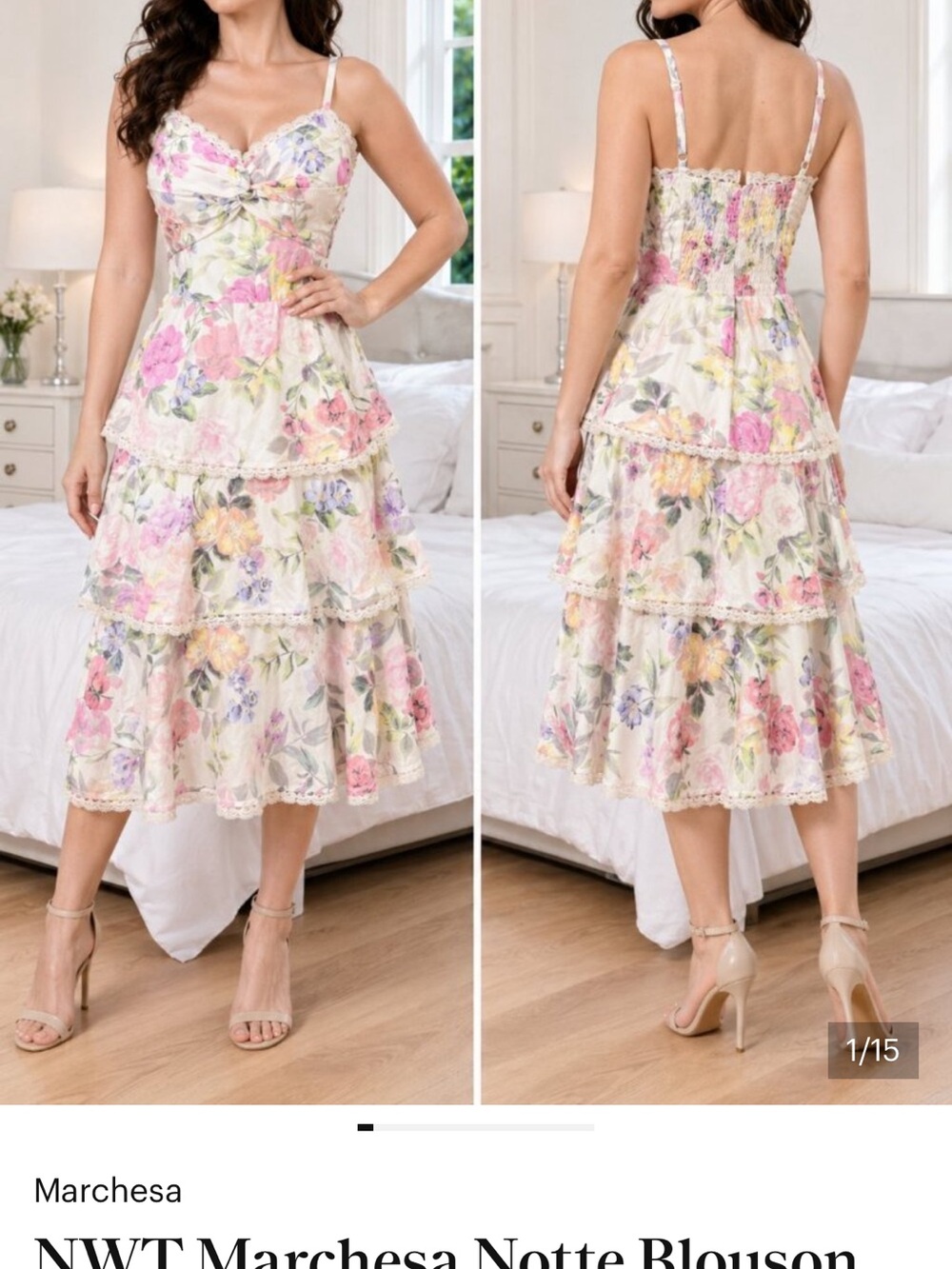 Marchesa Notte pink  Floral Tiered dress